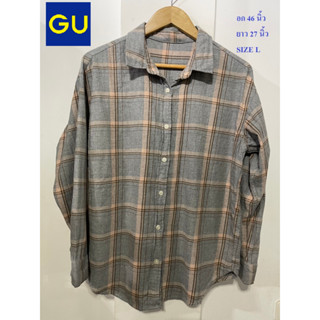 เสื้อเชิ้ตแขนยาวลายสก๊อต จียู#GU อก 46 นิ้ว ยาว 27 นิ้ว SIZE L สภาพดี ไม่มีตำหนิ