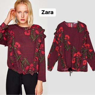 ZARA x cotton x XS ลายสก็อตแดงสวย รูดที่เอวปรับได้ อก 33-35 ยาว ยาว 23 ❌ตำหนิหลังคอผ้าขาด สภาพผ้า 70% สีดรอปนิด Tag ครบ