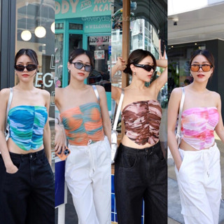 NEW!! Tulle strapless top (370฿ฟรีส่ง) เสื้อเกาะอก ผ้ามุ้ง มี 4 ลาย ดีเทลเย็บจีบย่นรอบตัว เว้าเอว ทรงสวยมากกก