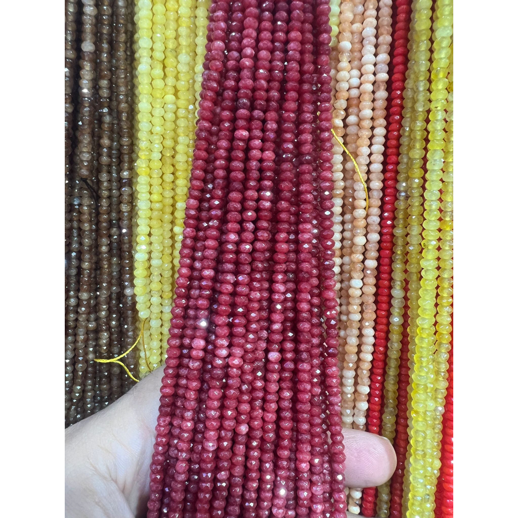 Dyed Faceted Roundel Jade Beads หยกย้อมสี ทรงจานบิน 4x2 mm