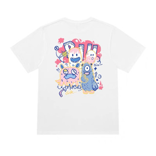 ใหม่ PIU Monster เสื้อยืดคู่รักแขนสั้นผ้าฝ้ายสีขาวขนาดใหญ่น่ารักสำหรับผู้ชายและผู้หญิง