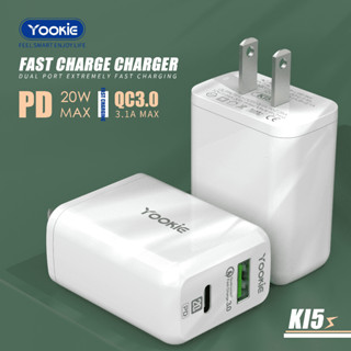 Yookie-KI5 หัวชาร์จ+สายชาร์จ Charger PD20W / QC 3.0 /3.1 Max - Mini Power Wall Charger Dual Ports