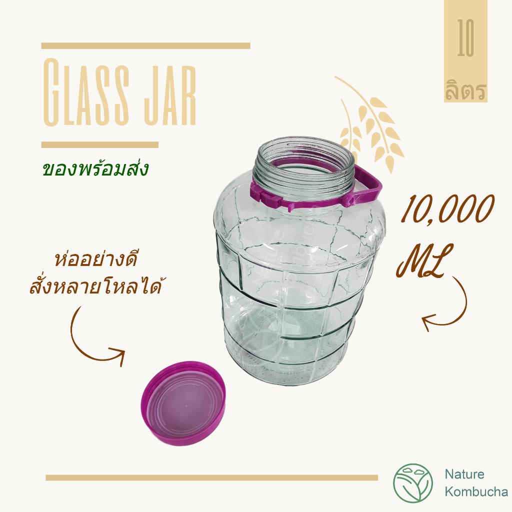 โหลแก้ว 8-10 ลิตร ดองบ๊วย ดองเหล้าบ๊วย คอมบูชา หมักดอง หนาคุณภาพ  | 8-10 Liter Glas JarKombucha brewing| Nature Kombucha