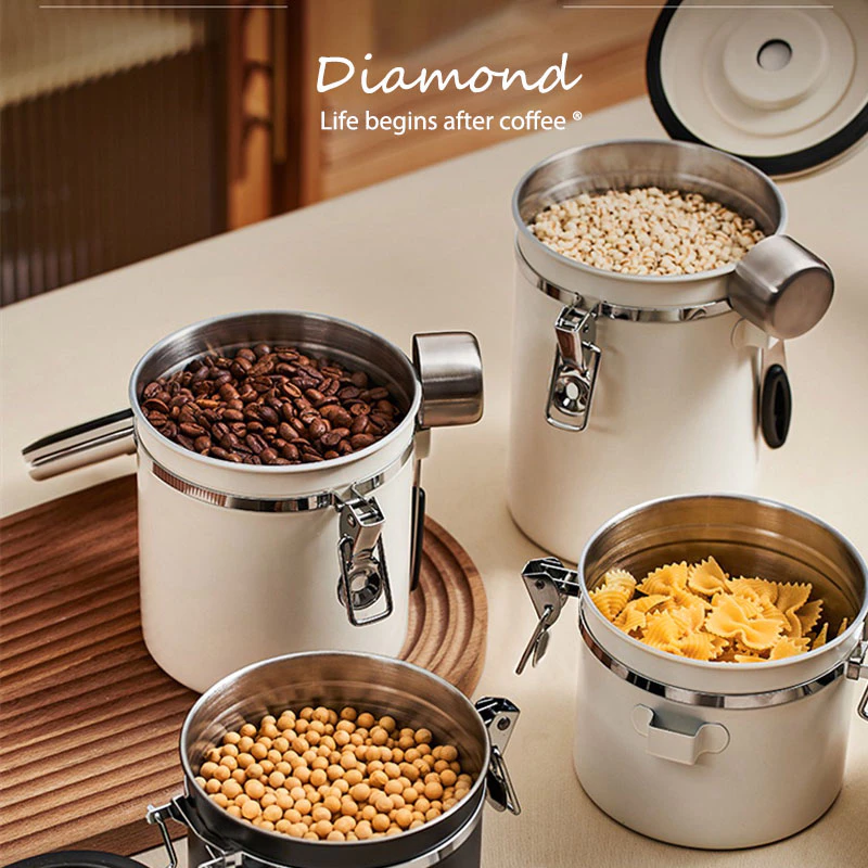 ❤ Diamond Coffee โถเก็บเมล็ดกาแฟ 1.5L 1.8L สูญกาศ กันความชื้น กล่องเก็บเมล็ดกาแฟ โหลสแตนเลสใส่กาแฟ