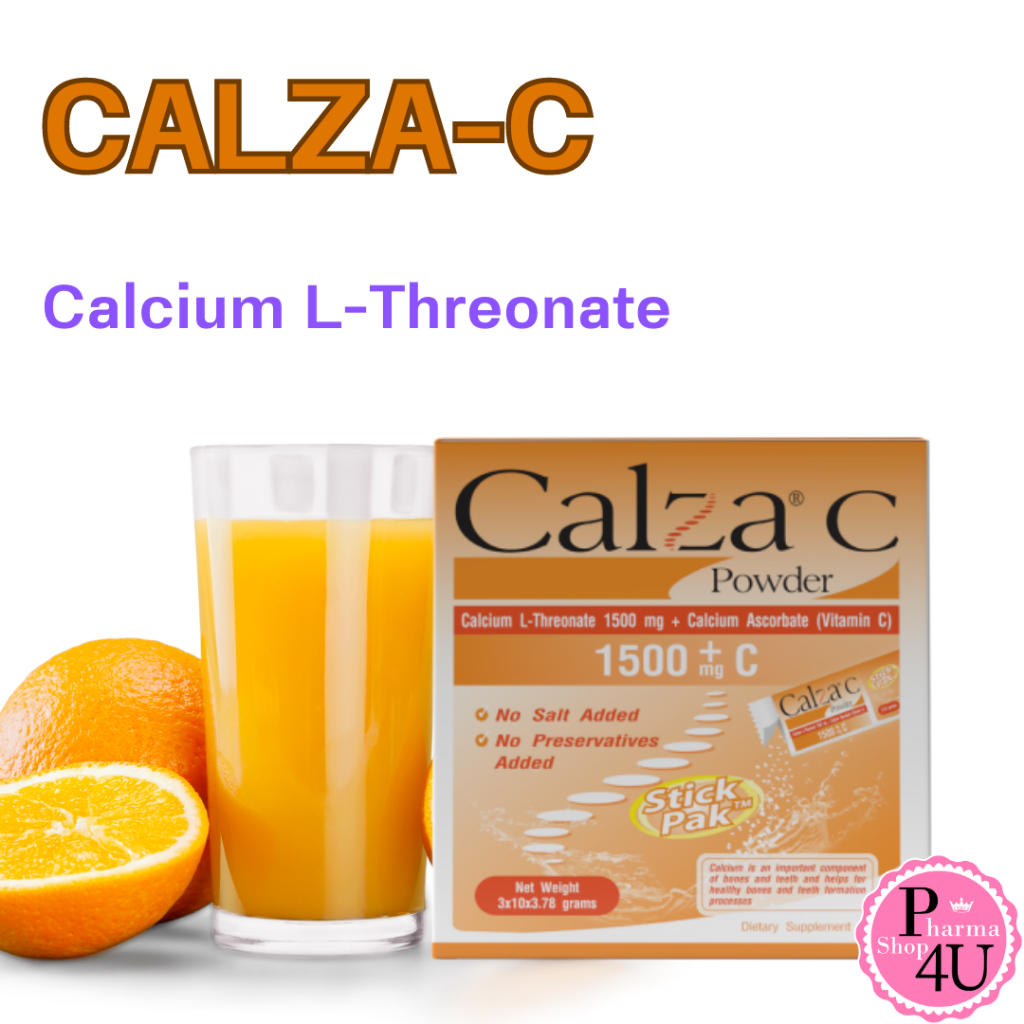 Calza C Powder 1500mg รุ่น30 ซอง (Calcium L-Threonate) 1500มก1กล่องบรรจุ30ซอง บำรุงกระดูก #5079