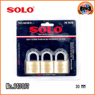 SOLO แม่กุญแจ รุ่น No.8430/3-30แบบคล้องโซโล ชนิดห่วงสั้น สีทอง รุ่น No.8430/3-30 จำนวน1ชุด(แม่กุญแจ 3 อัน)