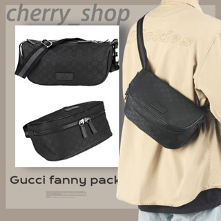 🍒กุชชี่ Gucci Mens Waist Bag กระเป๋าผู้ชาย สีดำ กระเป๋าคาดหน้าอก คาดเอว🍒