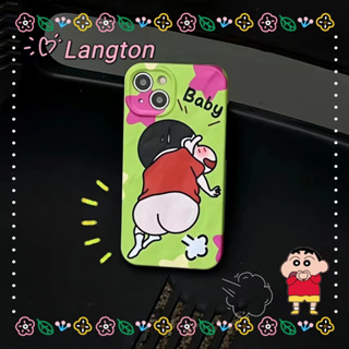 🌈Langton🌸ป้องกันการหล่น ขอบเต็ม ขาตั้ง ถอดได้ iphone 11 14 pro max การ์ตูน เครยอนชินจัง สีเขียว case for iPhone 12 13