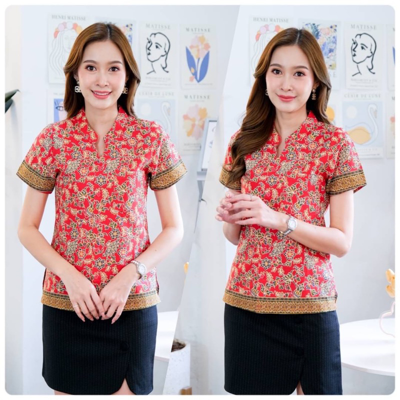เสื้อคอจีนปาเต๊ะลายพัด ทรงผู้หญิง สวย หวาน ราคา ถูกที่สุด ดีลบีเคเค แกลเลอรีภาพที่ 5