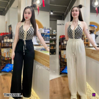 TW16967 Set 2 ชิ้น เสื้อคล้องคอ โชว์แผ่นหลัง+กางเกงขายาว