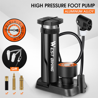 ่🚚สูบลมจักรยาน ที่สูบลมจักรยานแบบพกพา อเนกประสงค์ Portable Bike Pump ​ขนาดเล็ก ปั๊มจักรยานพร้อมเกจ์วัดค่าแรงดัน