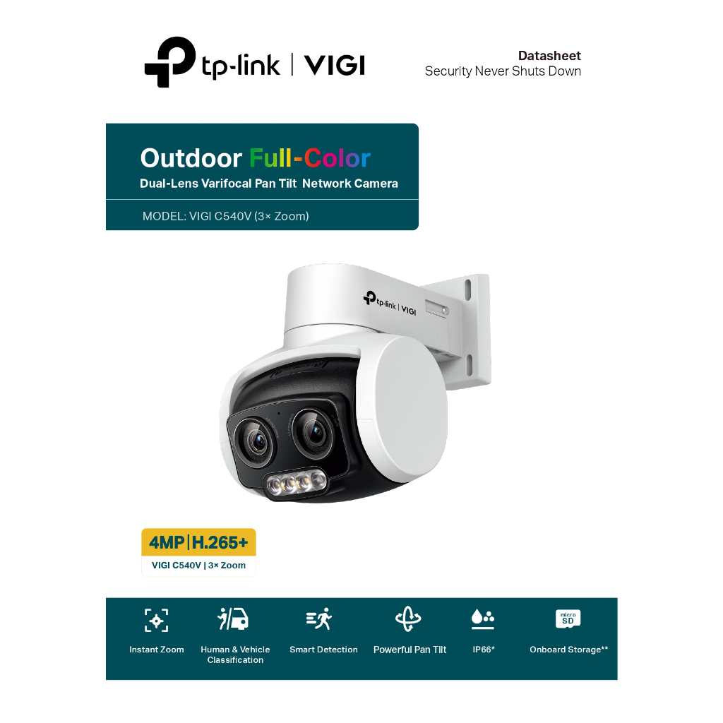 TP-Link VIGI กล้องวงจรปิดสำหรับภายนอก 4MP ภาพสี24ชม. พูดคุยโต้ตอบได้ รุ่น VIGI C540V BY N.T Computer