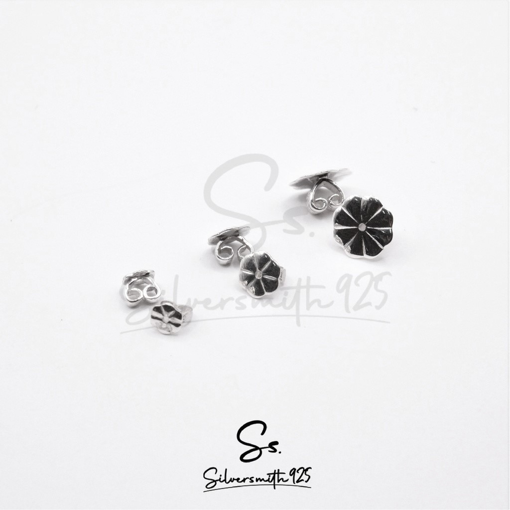 [ราคา/คู่] แป้นต่างหูเงินแท้ 925 แป้นต่างหูดอกไม้ ขนาด 5mm 6mm 10mm / Silversmith