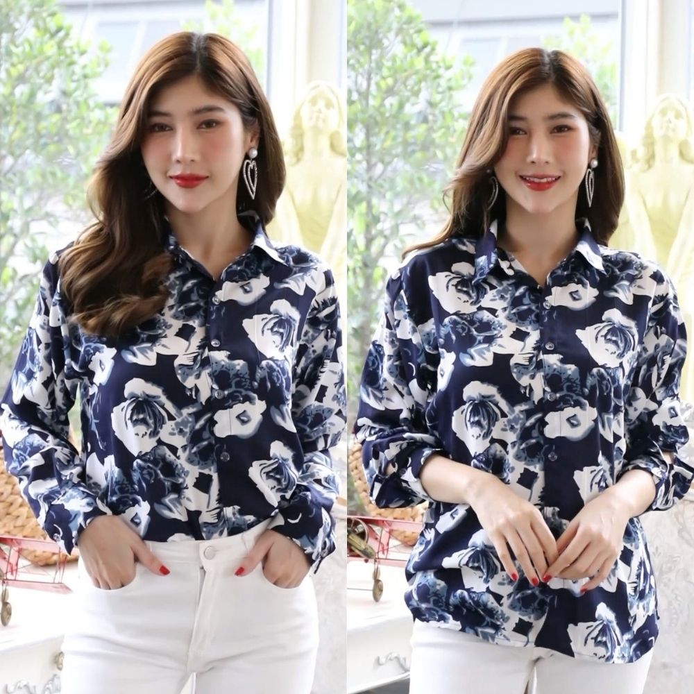เสื้อเชิ้ตคอปก แขนยาว ผ้าไหมอิตาลี นุ่ม พริ้ว ใส่สบาย รูปสินค้าจริง เชิ้ตมินิมอล เสื้อใส่ทำงาน ครบไซด์ เสื้อสาวอวบ
