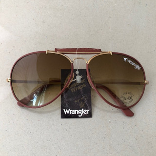 แว่นกันแดดวินเทจแท้ Wrangler : Leather Wrap (No.7)  Brown Leather Large Aviator Outdoorsman , Vintage Sunglasses