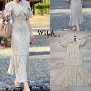 WILA Dressยาวทรงคอปกสายเหลี่ยมมีเชือกผูกโบว์(*รบกวนเช็คสต๊อกก่อนกดสั่งซื้อ)