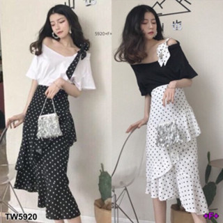 CS5920 Set ผูกไหล่เดี่ยว+กระโปรงลายจุด Set: one shoulder tie + polka dot skirt