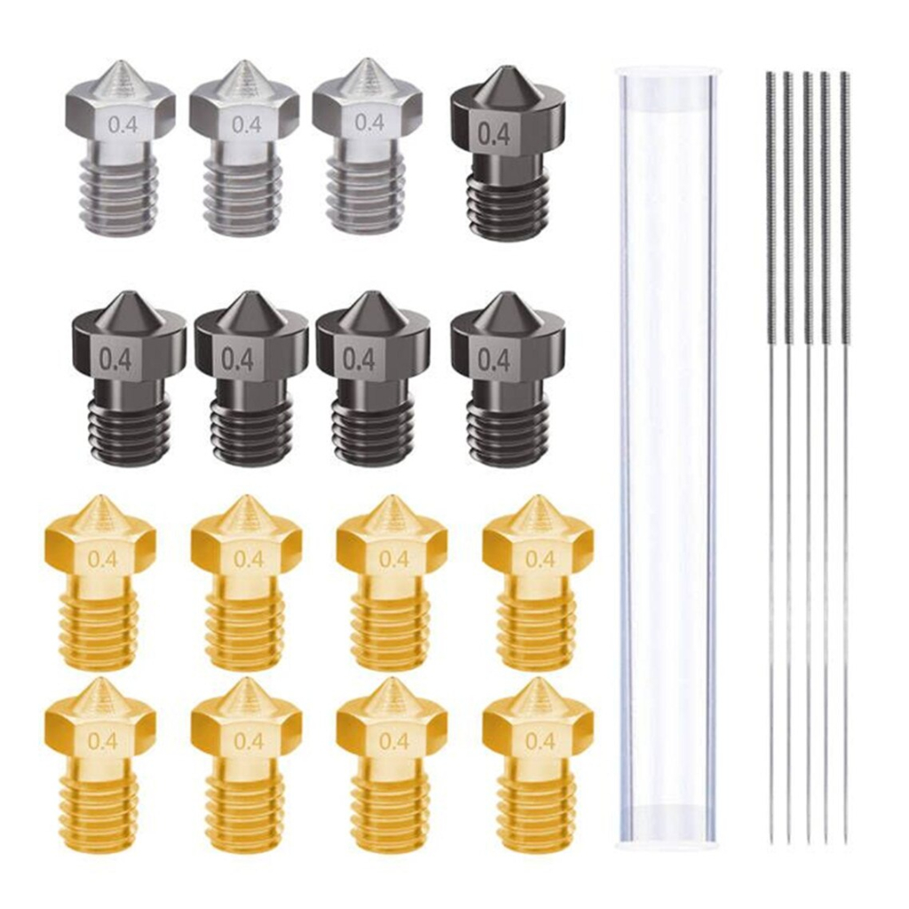 3D Printer Nozzle Kit V6 M6 8pc Brass+3pc Stainless Steel+5pc Hardened Steel Nozzle 0.4mm+5pc Nozzle