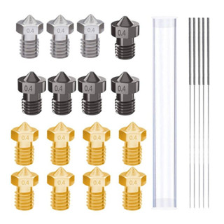 3D Printer Nozzle Kit V6 M6 8pc Brass+3pc Stainless Steel+5pc Hardened Steel Nozzle 0.4mm+5pc Nozzle Cleaner