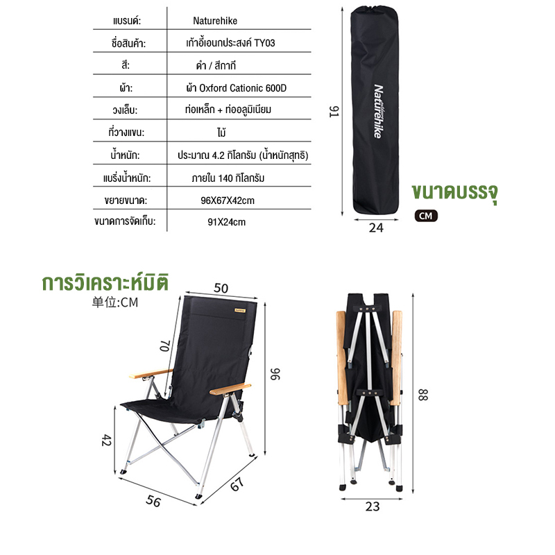 Naturehike เก้าอี้พับพกพา เก้าอี้แคมป์ปิ้ง เก้าอี้อลูมิเนียม เก้าอี้สนาม ปิคนิค รุ่นปรับได้4ระดับ ขาตั้งอลูมิเนียมลายไม้ ราคา ถูกที่สุด ดีลบีเคเค แกลเลอรีภาพที่ 7