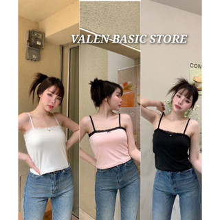 VALEN BASIC STORE 🤍🖤💕เสื้อสายเดี่ยวแต่งระบายลูกไม้ a