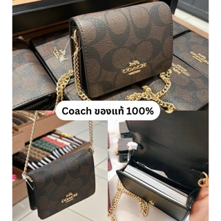 COACHแท้พร้อมส่ง 💯 Mini Wallet On A Chain In Signature Canvas