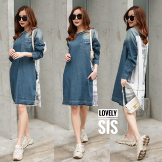 🌈🌿🌸🌺🌼💙🇰🇷 Jeans Patch GP Back Pleat Long Sleeve Dress