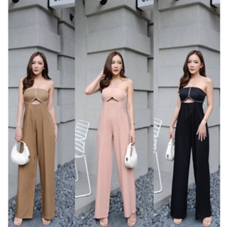 Cali jumpsuit จั้มสูทขายาว ตกแต่งสายเพชร ชุดตามหา เรียบหรู สวยมาก ป้าย thitiya by intuon