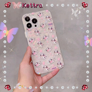 💜Kettra💜ป้องกันการหล่น ขอบเต็ม iPhone 11 14 pro max การ์ตูน ลูกสุนัข สีชมพู เคสใส เส้นขอบโปร่งใส case for iPhone 12 13