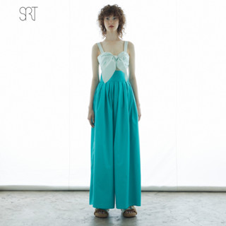 The SRT X10 Super Wide Leg Pants  กางเกงขายาวขอบเอวสูง ขาบาน จีบรอบตัว ผ้าคอตตอน สีเขียวมิ้นท์ มีกระเป๋าข้าง ซิปหลัง