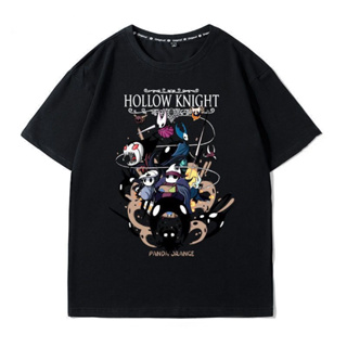 Hollow Knight เกมอัศวินกลวงรอบเสื้อยืดสีเข้มในแฟชั่นบุรุษใหม่ผ้าฝ้ายแขนสั้นด้านบน