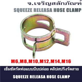 เข็มขัดรัดท่อแบบบีบปล่อย-คลิปสปริงรัดสาย เหล็กชุบรุ้ง M6-16 (แพ็คละ 10 ตัว) เข็มขัดรัดท่อแบบบีบปล่อย Squeeze release hos