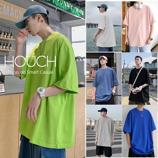 Houch พร้อมส่ง COD M-5XL เสื้อยืดสไตล์เกาหลี Basic Oversize แขนสั้นคอกลม ใส่ได้ทั้งผู้ชายและผู้หญิง