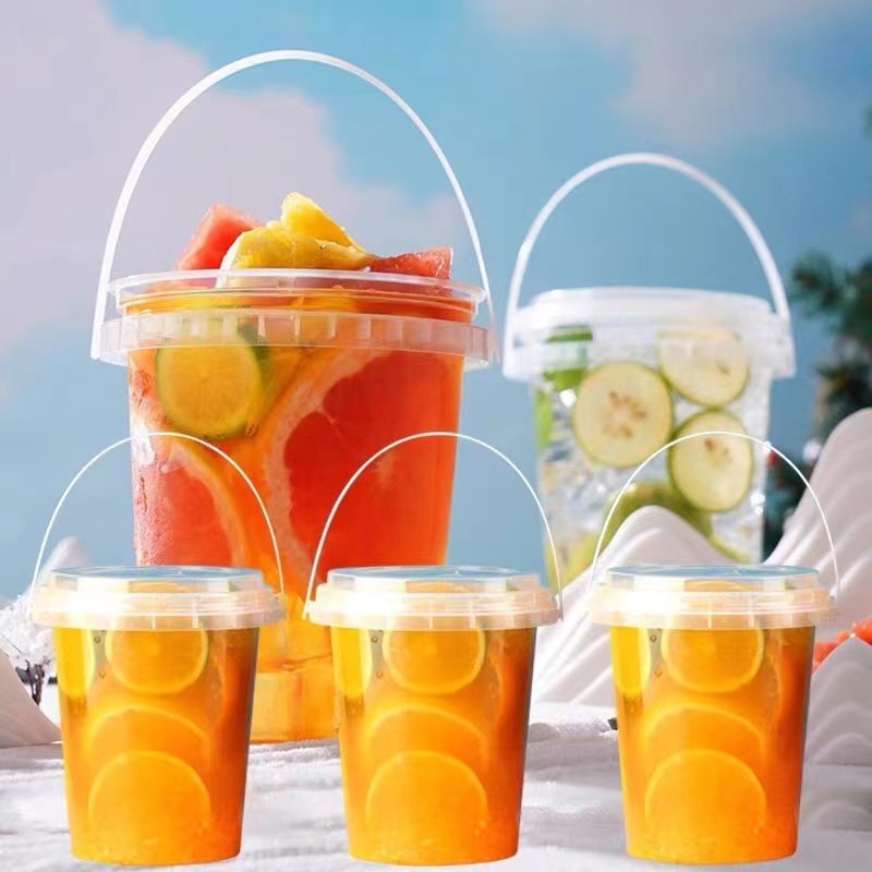 TC CUP พร้อมส่ง แก้วถัง❤️พร้อมฝาและหูหิ้วขนาด1000ml 700ml แก้วPPแข็งพิเศษ ราคาถูก (1ใบ) เนื้อหนาพิเศษ
