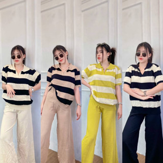 🌈 SpinnyHouse 🌈 ชุดเซต 2 ชิ้น เสื้อคอปก + กางเกงขายาว 🍥 ผ้าไหมพรม ยืดเยอะ ใส่งานทางการได้น้า ลุคผู้ดีสุด รุ่น สะสม