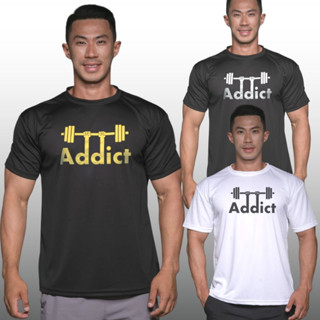 ADDICT เสื้อยืดแขนสั้นผู้ชาย Men’s Gym Workout Bodybuilding Muscle T-Shirt