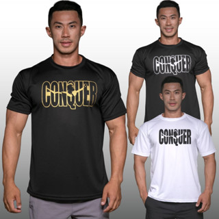 CONQUER เสื้อยืดแขนสั้นผู้ชาย Men’s Gym Workout Bodybuilding Muscle T-Shirt