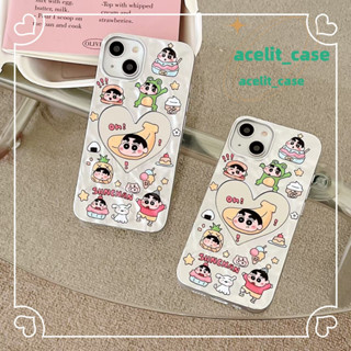 ❤️ส่งของขวัญ❤️ เคสไอโฟน 11 12 13 14 Pro Max เครยอนชินจัง พื้นผิวกระจก เรียบง่าย รูปหัวใจ Case for iPhone สไตล์วรรณศิลป์