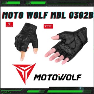 MOTOWOLF MDL 0302B ถุงมือหนังแกะ แบบครึ่งนิ้ว