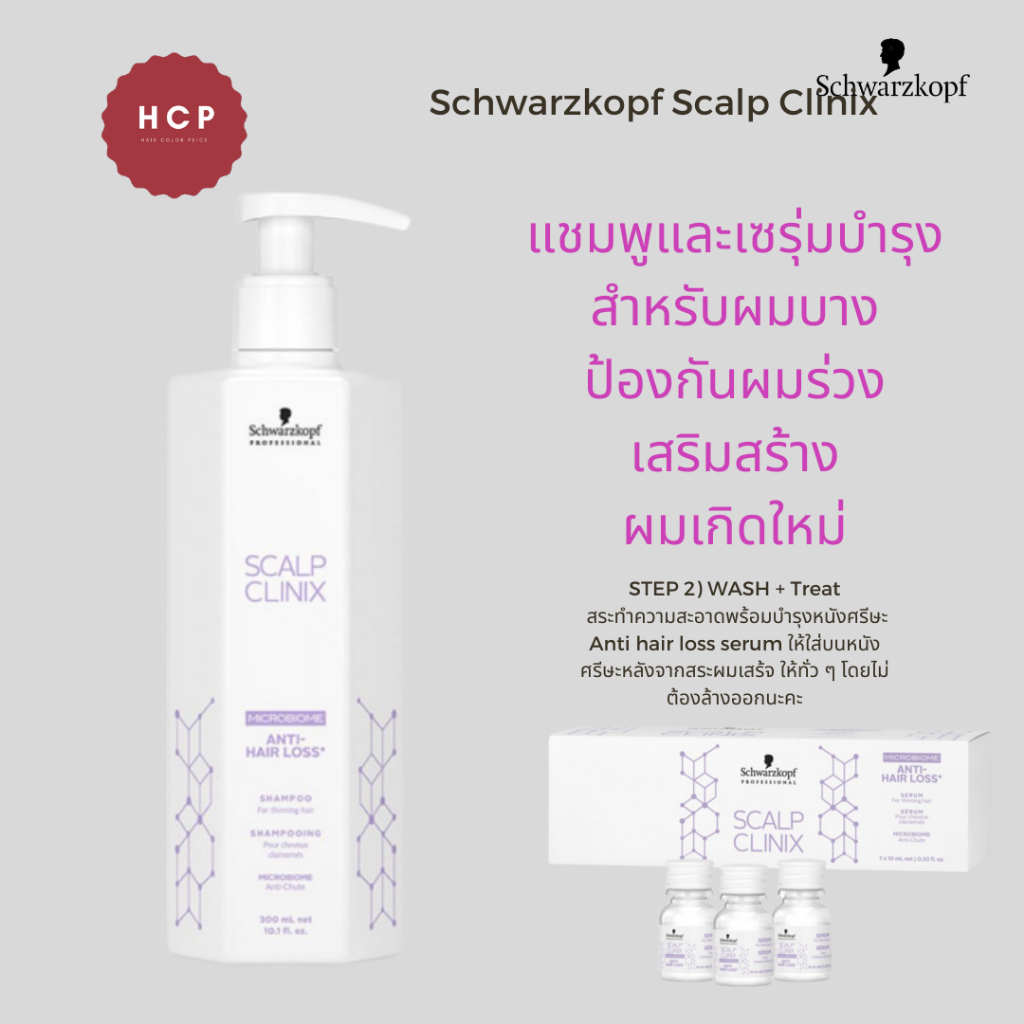 Schwarzkopf ANTI-HAIR LOSS shampoo 300ml ,  Anti Hair Loss Serum 7 x 10ml ===> สูตรสำหรับผมร่วงผมบาง