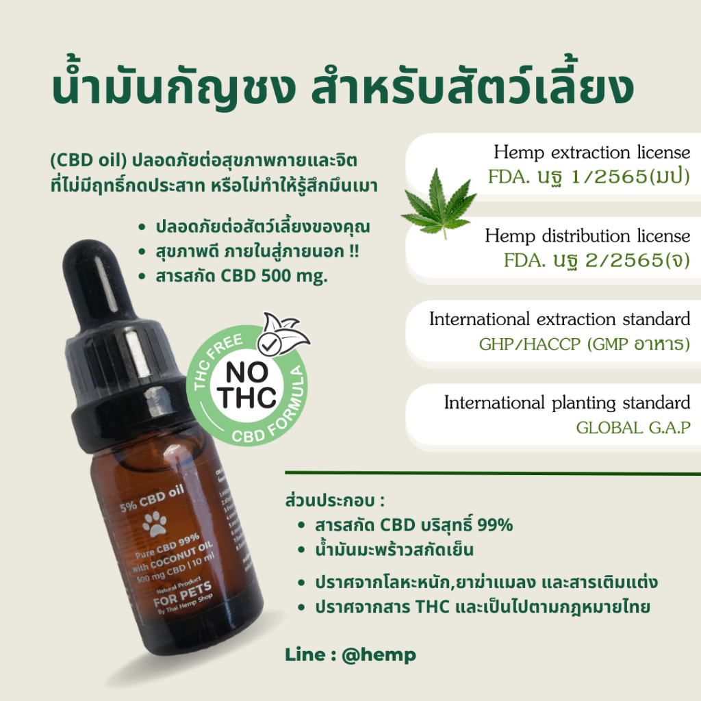 5% CBD Oil for Pets | 10 ml. สามารถช่วยสุนัขและแมว อาการชัก อาการวิตกกังวล นอนหลับลึกและอื่นๆ