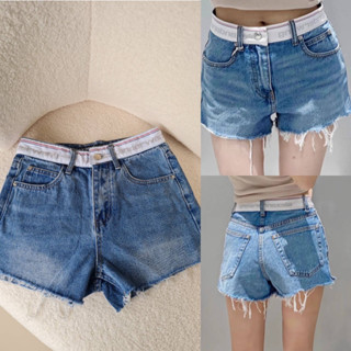 Axw short jeans กางเกงขาสั้นสียีนส์แบรนด์ดัง ผ้าไม่ยืด มาพร้อมป้ายขอบเอวแต่งโลโก้แบรนด์