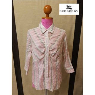 Burberry London​ Brand_2nd hand เสื้อเชิ้ตแขน3ส่วนวัสดุผ้าผสมกระดุมปั๊ม/Size46/ Made in Japan 🇯🇵​/แท้มือสองกระสอบนำเข้า​