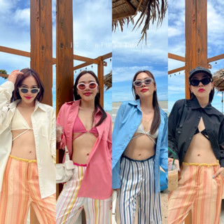 (AK)Bra x shirt 🌴🌞🌊 set 2ชิ้น เสื้อเชิ้ตทรงoversizeมาคู่กับ เสื้อบราสายไขว้  ตัวบราสายปรับได้นะค่า🔥☀️