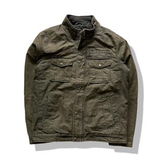 GH Bass &amp; Co Olive Brown Military Trucker Jacket รอบอก 47”