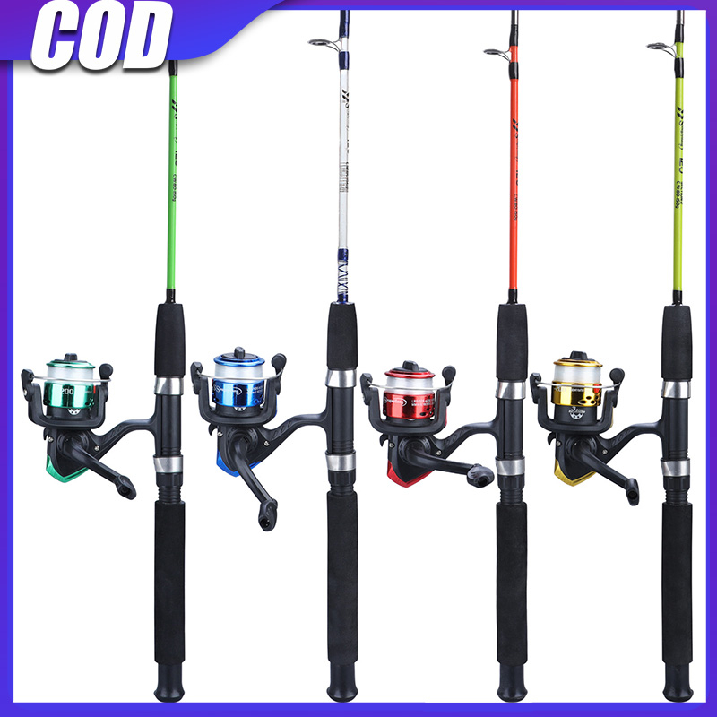 Sougayilang เบ็ดตกปลาคันเบ็ดตกปลาแบบหมุน 1.8 ม./2.1 ม. และรอกตกปลา 4 สี พร้อมสาย