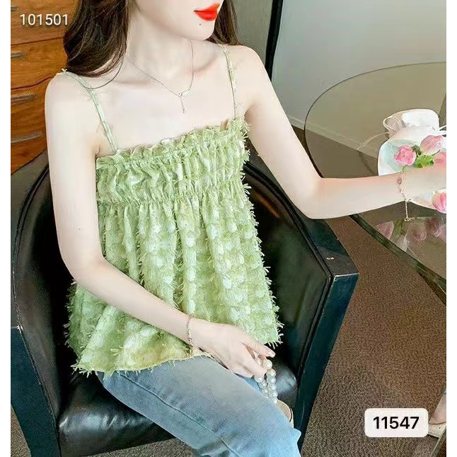 11547 E เสื้อไหมถัก เสื้อสายเดี่ยว สม็อคช่วงอก สไตล์เกาหลีน่ารักๆ สินค้ามี7สีให้เลือก พร้อมส่งจากไทย