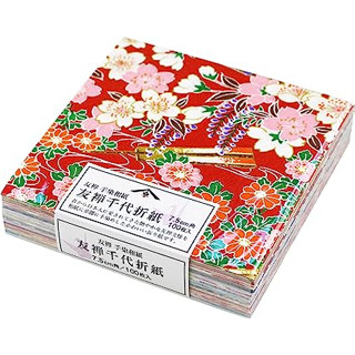 ผลิตในญี่ปุ่น Shunkoen Origami Yuzen ย้อมมือ Washi Chiyogami 7.5x7.5 ซม. 100 ชิ้น Skw-0550S