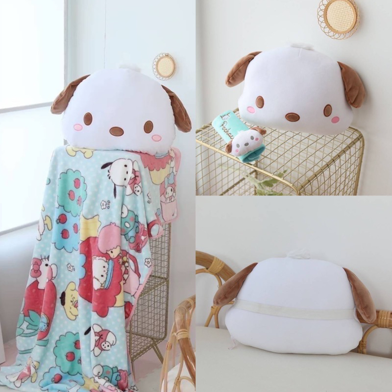หมอนรองคอในรถ ที่หุ้มเบลท์ belt รถยนต์​ หมอนผ้าห่ม pochacco