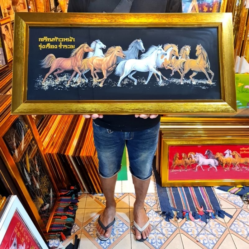 กรอบรูป ม้า ม้า8ตัว ภาพม้ามงคลเรียกทรัพย์ ภาพม้าวิ่ง ภาพม้าแปดตัว เสริมฮวงจุ้ย ของขวัญ ของที่ระลึก ของขวัญมงคล รูปม้า
